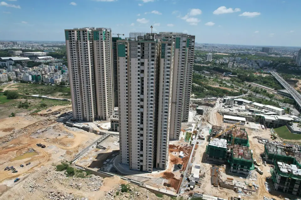 Aerial view of residential towers under construction